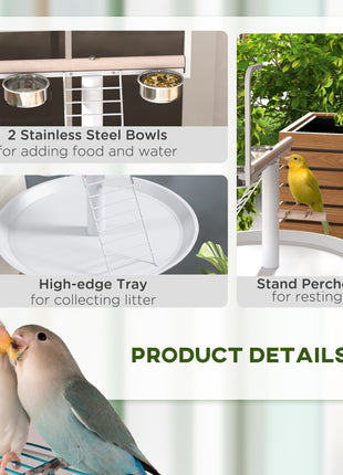 Bird Stand with Wheels, Perches, Feed Bowls, Round Tray for Parrot