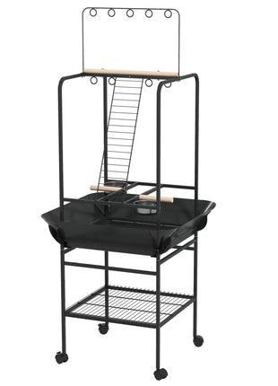 Bird Stand with Wheels, Perches, Stainless Steel Feed Bowls, Pull-Out Tray for Indoor Outdoor Small Parrot, Dark Gray
