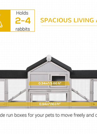 Outdoor Rabbit House 83" 2 Story Deluxe XL Wooden Rabbit Hutch Big Bunny Cage w/ Ladder and Run, Gray