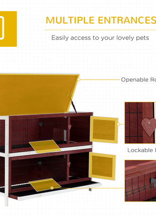 54" 2-Story Weatherproof Stackable Elevated Wooden Rabbit Hutch with Enclosed Run and Pull-Out Trays