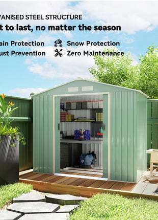 7' x 4' Outdoor Storage Shed, Garden Tool House w/ Foundation Kit Vents & Sliding Doors for Backyard Patio, Light Green
