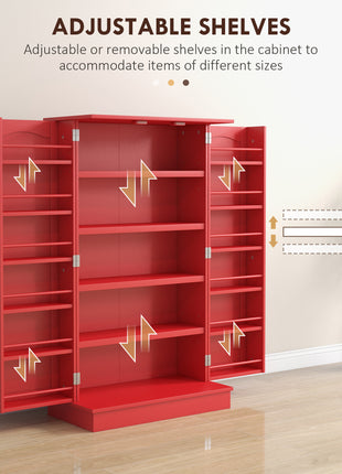 Kitchen Sideboard Cabinet, Large Kitchen Storage Cabinet w/ Double Doors & 5-tier Shelving for Home, Dining Room, Red