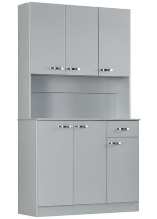 71" Kitchen Pantry Cabinet, Tall Storage Cabinet with Microwave Stand, Modern Kitchen Hutch with Countertop, 6 Doors, Storage Drawer, 3 Adjustable Shelves for Living Room, Dining Room, Gray