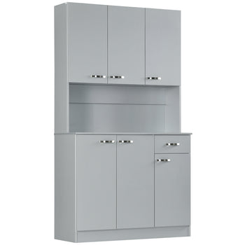 71" Kitchen Pantry Cabinet, Tall Storage Cabinet with Microwave Stand, Modern Kitchen Hutch with Countertop, 6 Doors, Storage Drawer, 3 Adjustable Shelves for Living Room, Dining Room, Gray