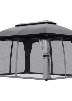 10' x 13' Patio Gazebo, Outdoor Gazebo Canopy Shelter with Netting, Vented Roof for Garden, Dark Gray