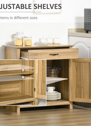 Farmhouse Sideboard Buffet Cabinet, Barn Door Coffee Bar Cabinet with Drawer and Adjustable Shelf for Kitchen, Living Room, Entryway, Natural Wood Effect