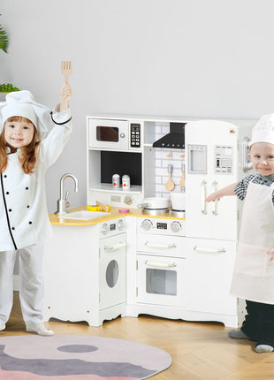 Large Play Kitchen with Full Set of Appliances for a Modern Day Pretend Kitchen, Tons of Storage, Corner Play Kitchen Set with Sound Effect, Educational Pretend Role Playset Game