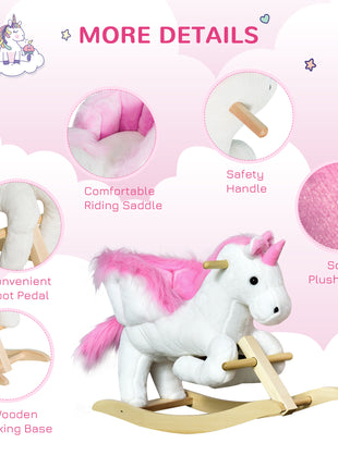Unicorn Baby Rocking Horse Toy for Kids with Lullaby Song, Plush Ride on Horse with Heavy-Duty Support System, Pretend Play Interactive Toy for Toddlers 18-36 Months