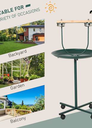 48" Rolling T-Stand, Parrot Stand, Bird Training Activity Playground With Wheels and Perch,, Bird Play Perch, Green
