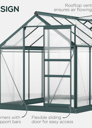 6' x 10' Greenhouse for Outdoors, Polycarbonate Greenhouse with Rain Gutter and Roof Vent, Aluminum Walk-in Green Houses for Outside for Patio Backyard Garden, Dark Green