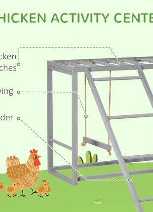 Chicken Activity Play with Swing Set for 3–4 Birds, Wooden Chicken Coop Accessory with Multiple Perches & Hen Ladder, Gray