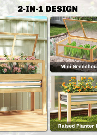 Raised Garden Bed with Mini Greenhouse, Elevated Planter Box with Legs and Bed Liner for Flowers, Vegetables