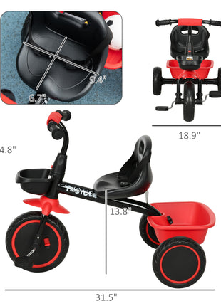 Tricycle for Toddlers Age 2-5 with Adjustable Seat, Toddler Bike with Storage Baskets for Girls and Boys, Red