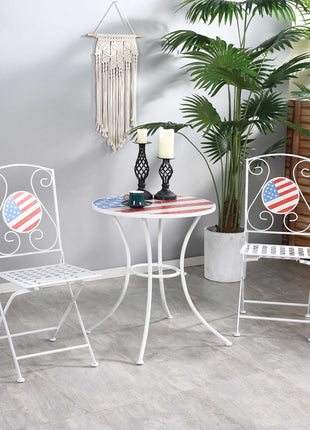 3 Piece Patio Bistro Set, Folding Outdoor Furniture with USA Mosaic Table and Chairs, Portable Metal Frames for 4th of July, Balcony, Backyard, Poolside, Porch, American Flag