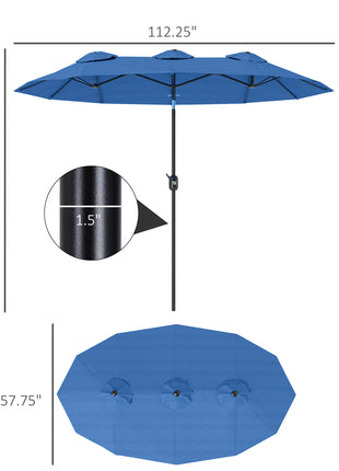 Double-sided Patio Umbrella, 9.5' Outdoor Umbrella with Push Button Tilt and Crank, 3 Air Vents and 12 Ribs, Navy Blue