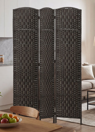 Room Divider, 3 Panel Folding Privacy Screen, 70.9" Tall Portable Weave Partition Wall Divider for Bedroom, Coffee