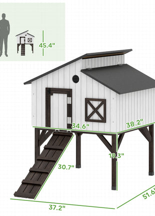Chicken Coop Hen House with Nesting Box, Elevated Rabbit Hutch with Ramp, Asphalt Openable Roof and Elevated Legs