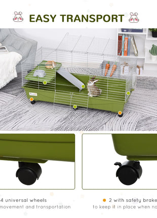 47" Small Animal Cage Chinchilla Guinea Pig Hutch Pet House with Platform Ramp, Food Dish, Wheels, & Water Bottle