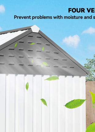 8' x 6' Metal Garden Storage Shed, Extra Large Outdoor Tool Storage House w/ Doors, Window and Air Vents, White
