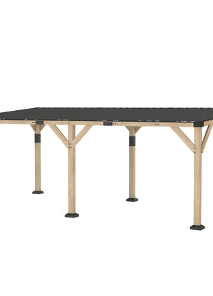 10' x 20' Wooden Gazebo, Hardtop Lean-to Gazebo Pergola with Galvanized Steel Sloped Roof, Light Walnut