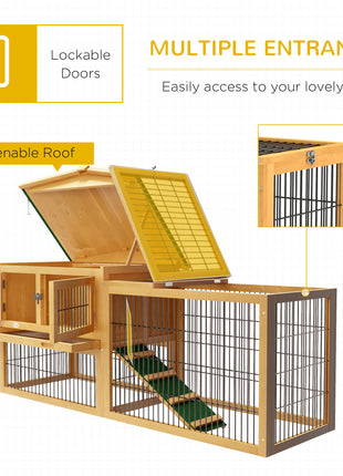 2 Level 59" Outdoor Rabbit Hutch with Openable Top, Yellow