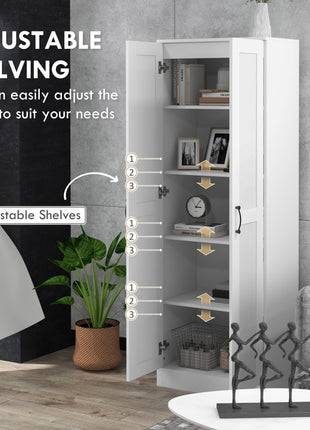 White Storage Cabinet with Adjustable Shelves and Tall Design, for Kitchen Storage , Perfect for Home Use and Family Organization