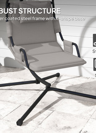 Hammock Chair with Stand and PA Coating Cushion, Hanging Swing Chair with Steel Frame for Indoor and Outdoor, Gray