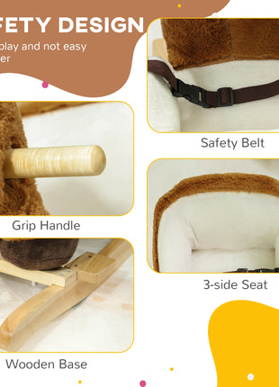 Baby Rocking Horse, Kids Ride-on with Sound, Wooden Base & Safety Belt for Ages 18-36 Months, Brown