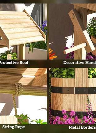 Wood Wishing Well for Outside with Hanging Bucket, Wishing Well Planter with Drain Hole for Garden Patio, Natural