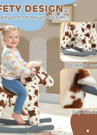Rocking Horse, Animal Rocker with Rabbit Toy and Realistic Neigh for Toddlers, Soft Filling Ride on Pony, Brown