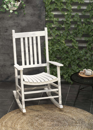 Wooden Outdoor Rocking Chair with Armrests, High Back for Garden, Patio, Balcony, Porch, White