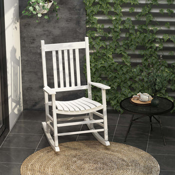 Wooden Outdoor Rocking Chair with Armrests, High Back for Garden, Patio, Balcony, Porch, White