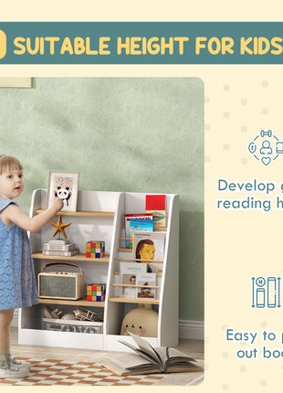 4 Tier Kids Bookshelf and Toy Storage Organizer with Book Rack, for Living Room, Kids Room, Playroom, Bedroom, White