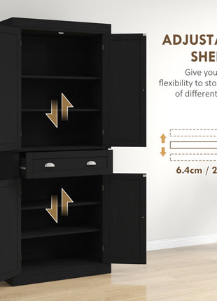 72.5" Kitchen Cabinet, Pantry Storage Cabinet with Doors and Shelves, Freestanding Food Pantry Cabinet, Black Wood Grain