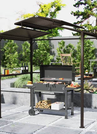 8 x 5ft Hardtop Grill Gazebo with Double Metal Roof, 2 Side Shelves and 4 Cup Holders for Patio Backyard Lawn Deck