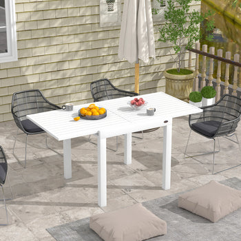 Expandable Patio Table, Outdoor Dining Table for 4-6 with Aluminum Frame for Garden, Lawn, Balcony Terrace, White