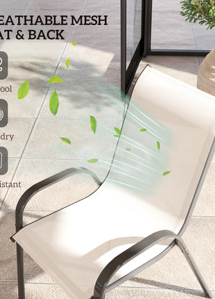 Set of 4 Outdoor Dining Chairs, Stackable Patio Chairs with High Back, Breathable Mesh Seat for Garden Lawn, Beige