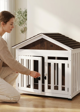 40"L Wooden Dog House Outdoor Indoor for Small, Medium, Large Dogs, with Air Vents & Elevated Removable Floor