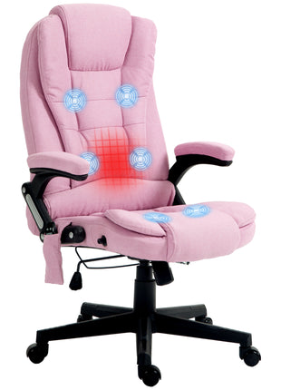 6 Point Vibrating Massage Office Chair with Heat, Linen High Back Massage Desk Chair with Reclining Backrest, Pink