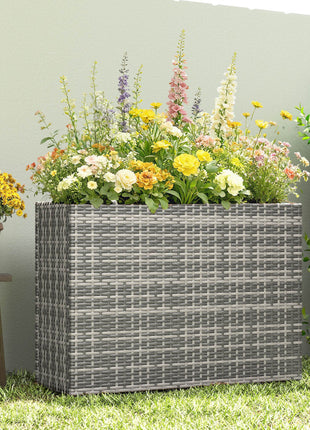 Tall Rectangular Planter with Removable Liner, Holes, PE Wicker Large Planter Box for Indoor Outdoor Plants, Gray