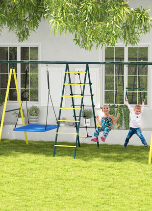 Metal Swing Set for Backyard 5 in 1 Design Holds up to 440 lbs. for Ages 3-8, Yellow