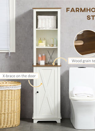 Farmhouse Bathroom Cabinet, Tall Storage Cabinet with Door and Adjustable Shelves, 15.5" x 11.75" x 63", White