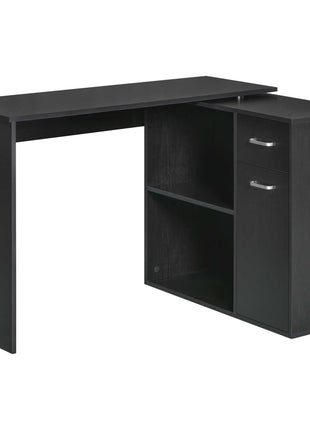 L Shaped Computer Desk, 180° Rotating Corner Desk with Storage Shelves, Drawer and Cabinet, Study Workstation for Home Office, Black