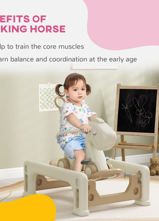 5 in 1 Rocking Horse for Toddlers 1-3 Years with Detachable Balance Board, Push Handle, Footrest, Cream White