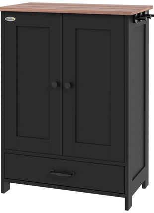 Pet Feeding Station, Dog Food Storage Cabinet w/ Raised Dog Bowls, Adjustable Panel, Hooks for Medium Dogs, Black