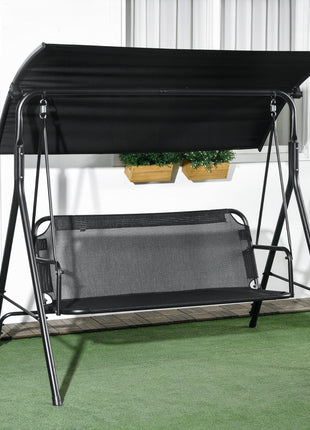 3-Seat Outdoor Patio Swing Chair w/ Cushion, Steel Frame Stand, Adjustable Tilt Canopy for Patio, Garden, Black 1