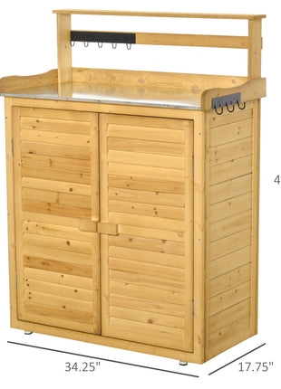 Backyard Garden Tool Storage Shed, Outdoor Storage & Potting Bench with 2 Magnetic Close Doors & Large Interior Storage Space