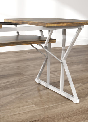 47"-63" Extendable Dining Table for 4-6, Farmhouse Expandable Kitchen Table with Heavy Duty Trestle Base, Brown