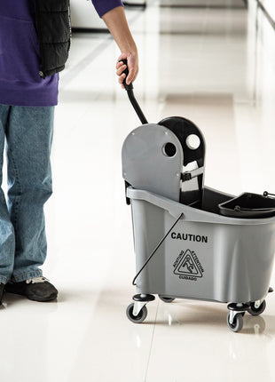 9.5 Gallon (38 Quart) Mop Bucket with Wringer Cleaning Cart, 4 Moving Wheels, Mop-Handle Holder & 2 Separate Buckets, Gray