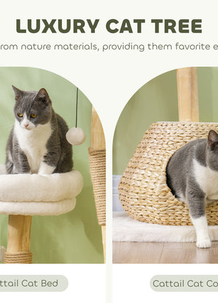 41" Cat Tree for Indoor Cats with Wooden Cat Scratching Posts, Cat Condo, Cat Beds & Toy Balls, Cream White